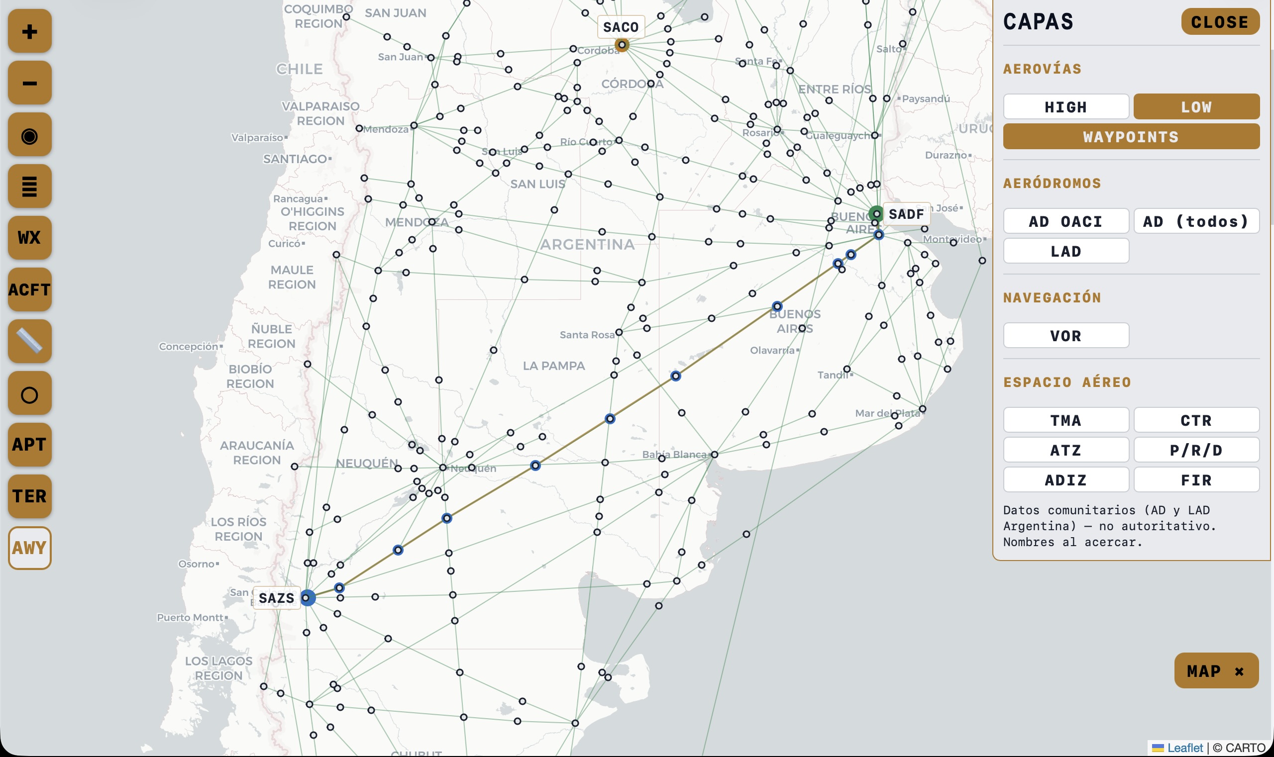 Mapa aeronautico en modo claro